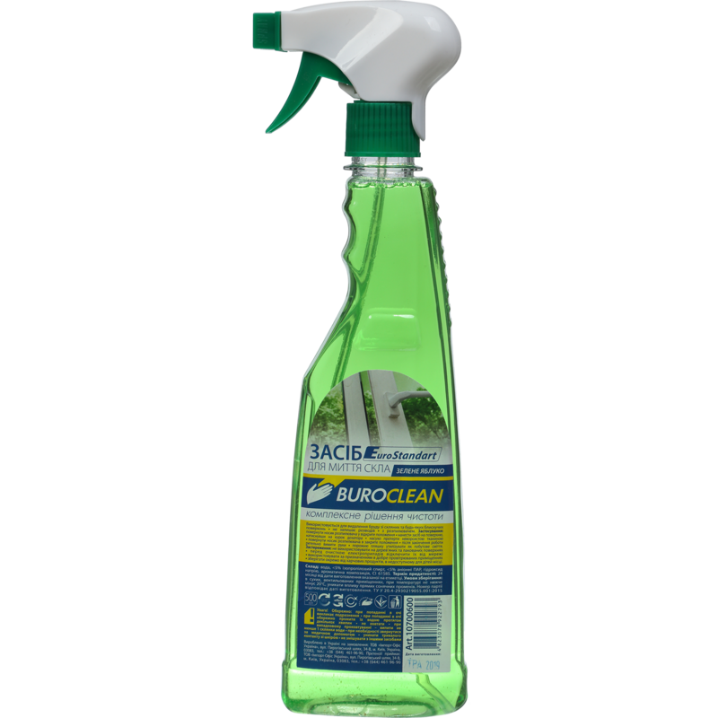 Засіб для миття скла Buroclean з розпилювачем 500мл зелене яблуко 10700600